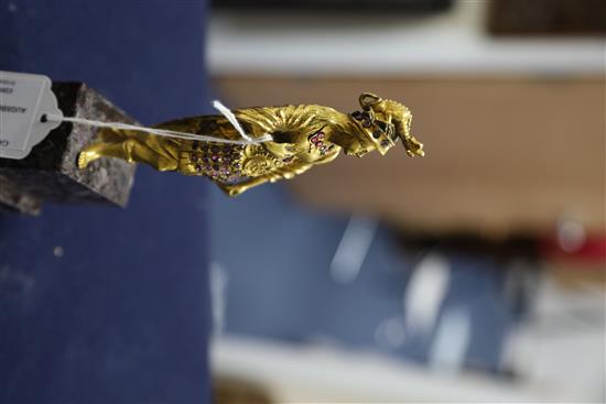 A 17th century Augsberg gem encrusted ormolu figure of Minerva, overall height 8.25in.